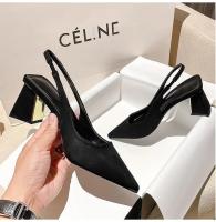 Sandalias De Verano 2024 Para Mujer Con Punta Aguda Y Correa Trasera Color Sólido Cómodas Y Elegantes Con Tacón Alto Sin Plataforma Talla Verdadera Para Oficina Y Carrera - details 6