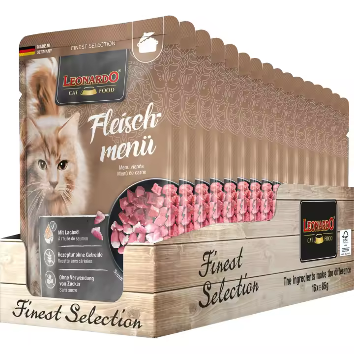 Leonardo Finest Selection - Comida húmeda premium para gatos - Pack de 16 bolsas x 85gr - ¡Delicioso alimento para consentir a tu gato! - 1