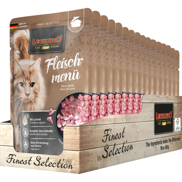 Leonardo Finest Selection - Comida húmeda premium para gatos - Pack de 16 bolsas x 85gr - ¡Delicioso alimento para consentir a tu gato! - 1