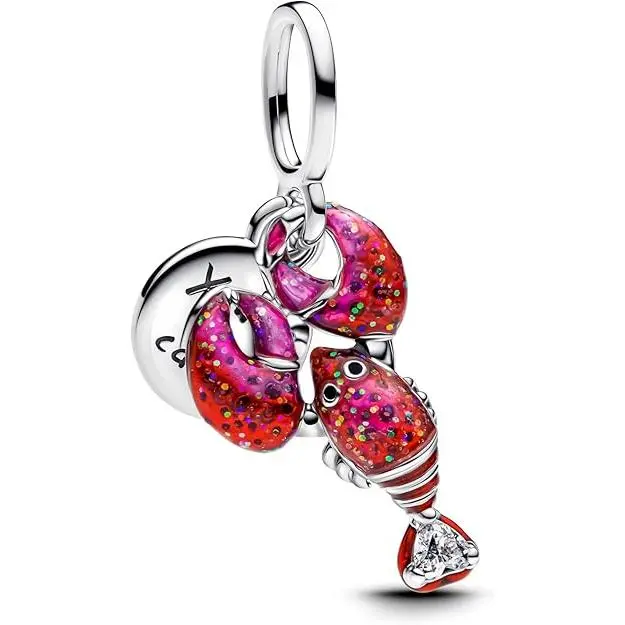 PANDORA Moments- Colgante de langosta de plata de ley con circonitas, compatible con pulseras Moments y ME, Pink, Plata de ley, Circonita cúbica，Incluye Caja Original - 1