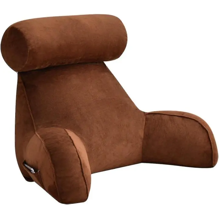 Almohada de la lectura, almohada del respaldo, almohada trasera del resto para sentarse en cama, respaldo adulto grande con los brazos, bolsillos laterales, Rollo desmontable del cuello para leer/el reloj, los 75*40*40cm - 1