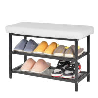 ALLINLIFE Banco Zapatero, Banco tapizado para Zapatos, con cajón, 2 Filas para 6 Pares de Zapatos, Estructura de Acero, Industrial,Cojines de asiento blandos， Marrón Rústico y Gris,Blanco,Naranja - details 1