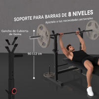 HOMCOM Banco de Musculación Multifuncional Plegable, Banco de Pesas, Press Banca con Soporte para Barras Ajustable y Estación de Dips, Carga 220 kg, para Entrenamiento Completo en Casa Gimnasio - details 5