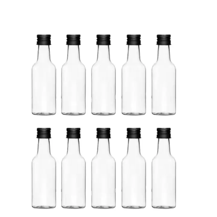10Pcs Botellas De Licor Miniatura 50ml Plástico Con Tapas De Color Plateado/Oro/ Negro Para Alcohol Shot Refillable - 1