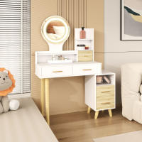 HOMCOM Tocador de Maquillaje con Espejo y Luces LED Mesa de Maquillaje con Iluminación Ajustable 5 Cajones y 4 Compartimentos Tocador para Dormitorio Salón Blanco - details 1