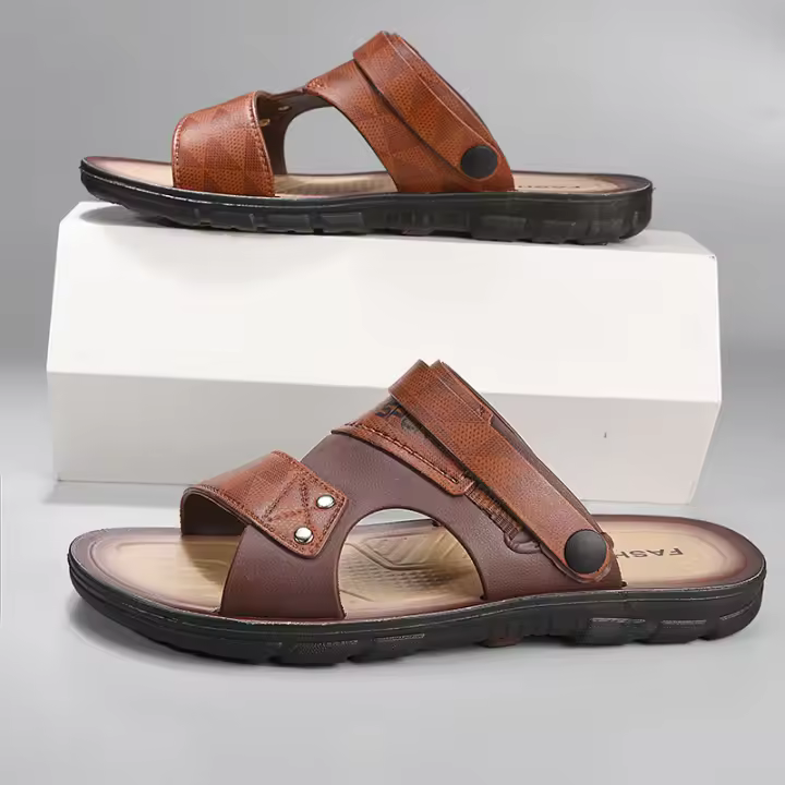 Sandalias De Verano Para Hombre Mocasines Casuales Con Tobillera Antideslizantes Abiertas Para Playa Y Exterior Material Superior De Cuero Artificial Suela De Goma - 1