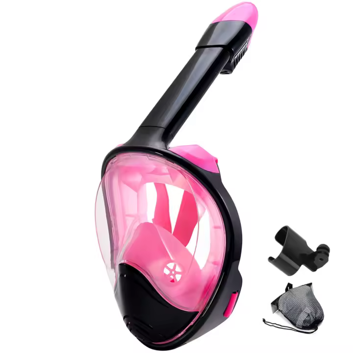 Máscara De Snorkel Total Para Adultos Y Niños Con Montura Para Cámara Visión Panorámica De 180 Grados Antisalpicaduras Y Antivaho - 1