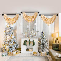Valance De Cortina De Punto Europeo Dorado Con Patrón Geométrico Para Decoración De Escena De Navidad Material Poliéster 100% - details 3