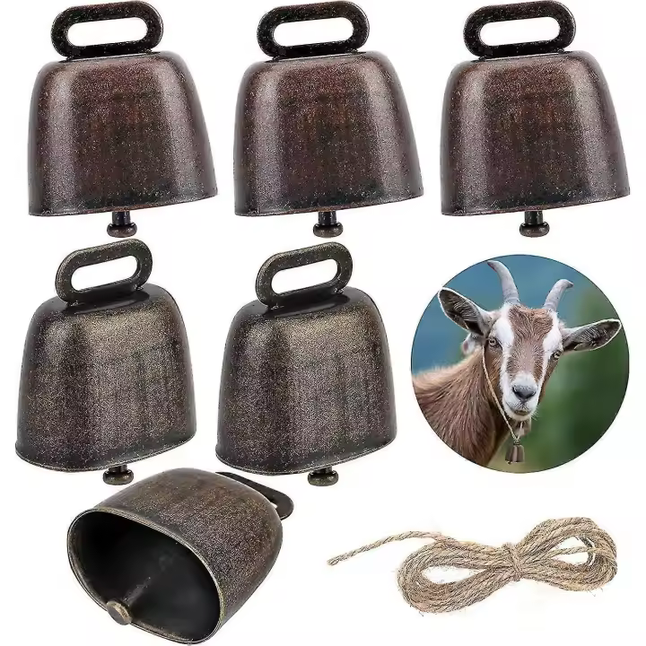 Cencerros para vacas (6 unidades), para ovejas y pastos, de cobre y bronce, para ganado, antirrobo, para cabras y animales de granja. - 1