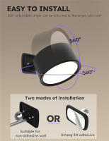 Lámpara De Pared LED Con 3 Niveles De Brillo Y 3 Modos De Color Luz De Pared Batería Operada 360° Giratoria Control Táctil - details 7