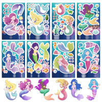 Puzle De Mermaids Princesa 8/16/24 Pcs Pegatinas Lindas Para Niños DIY Juguete Armar Rostro Resistente Al Agua Regalos De Fiesta - details 0
