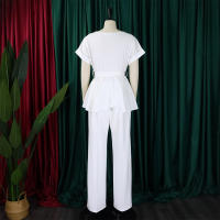 Conjunto De Pantalones Y Blusa Elegante Para Mujer Traje De Oficina Con Cinturón Alto Ajustado Ropa Trasera Larga Estilo Recto - details 16