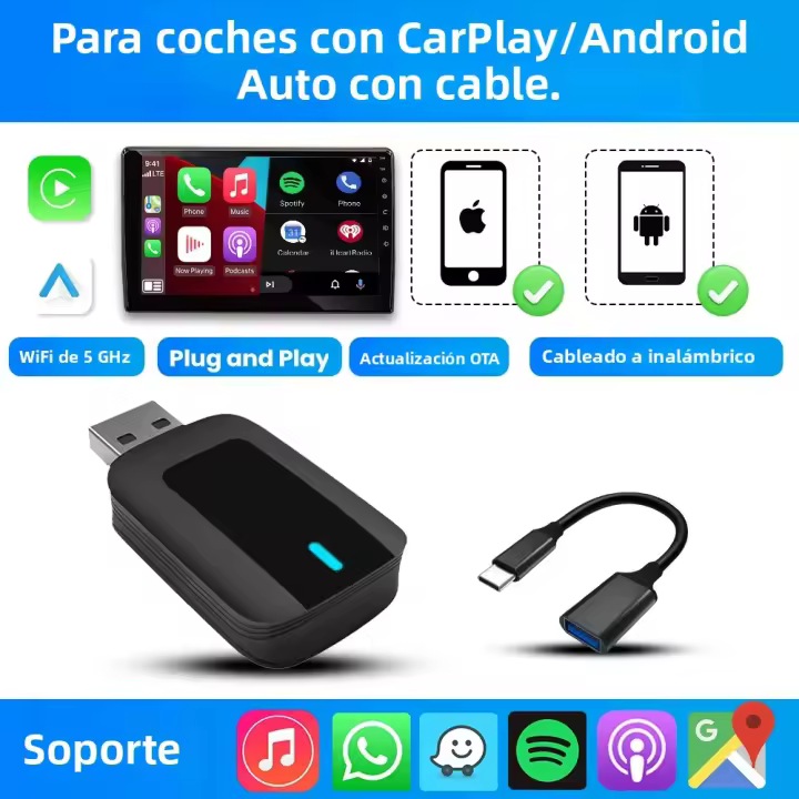 Adaptador De Android Auto Y Carplay Sin Cable Mini Smart Box Para VW Peugeot Toyota Nissan Lexus Renault MG Kia Plug And Play - 1