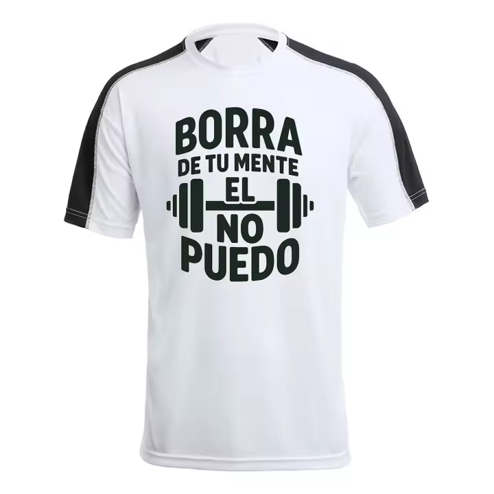 MERCHANDMANIA CAMISETA técnica franja mangas NEGRA frase motivadora borra de tu mente el no puedo tshirt - 1