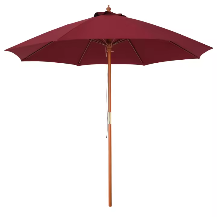 Outsunny Sombrilla Parasol con Poste Desmontable de Madera Ángulo Ajustable Ventilación Sistema de Polea para Exterior Jardín Patio Piscina Terraza Ø257x253 cm Rojo Vino - 1