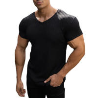 Camiseta De Hombre Con Cuello V Y Manga Corta Para Fitness Y Gimnasio Estilo Slim Fit Tejido Algodón Sólido Moda Verano - details 5