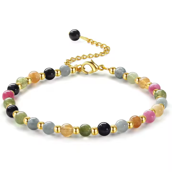 Pulsera Mujer Pulseras de Piedra Natural de 5MM Pulsera de Cuentas de Acero Inoxidable de 3MM Pulsera Ajustables Chapadas en Oro Pulsera Boho de Cristal Pulsera para Mujer con Caja de Regalo Color - 1