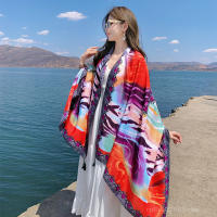 Bufanda De Playa Bohemia Para Mujer Pashmina Floral Estilo Fashion Verano Hijab Envoltura Echarpe Decorativa Polyester Sin Costuras - details 30