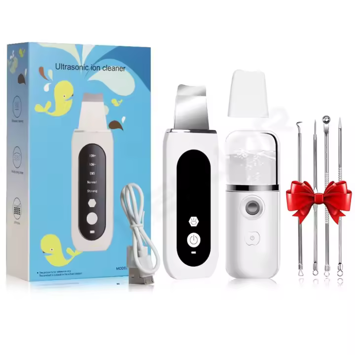 Limpieza Facial Profunda Con Ultrasónico Scrub Eliminador De Quiste Faciales Ionizador De Poros Acné Limpieza De Pelo Con Masaje Vibración EMS LED - 1