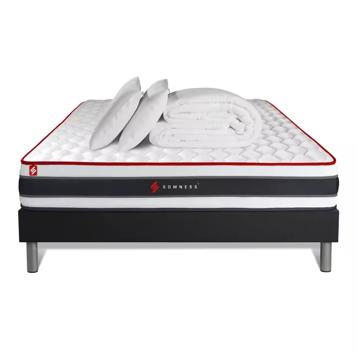Pack cama completa - Colchón 160x200cm + Somier con láminas (kit) + 2 almohadas + Edredón - Energy - 1