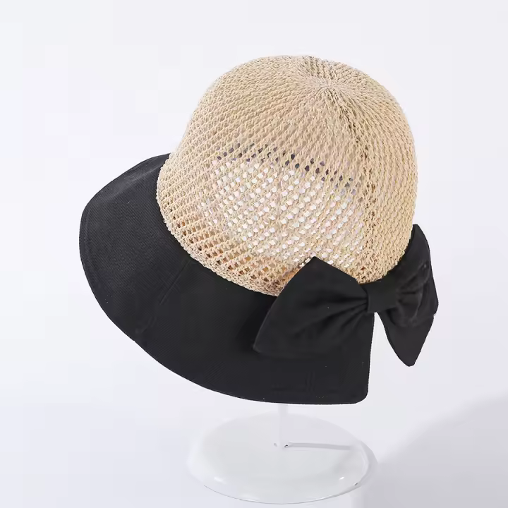 Sombrero De Verano Para Mujer COKK Tejido Al Hilo Transpirable Plegable Protección Solar Con Lazo Sombrilla Estilo Coreano Para Playa Viajes - 1