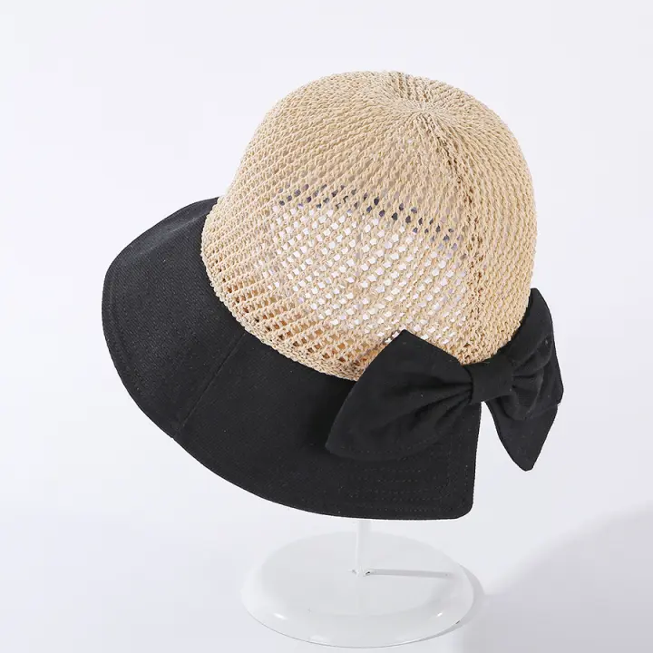 Sombrero De Verano Para Mujer COKK Tejido Al Hilo Transpirable Plegable Protección Solar Con Lazo Sombrilla Estilo Coreano Para Playa Viajes - 1