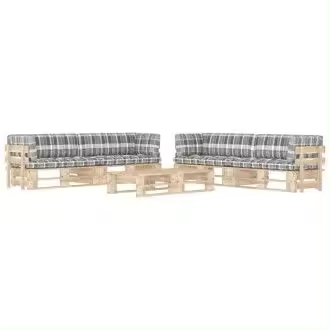 VIDAXL 3067046 muebles de palets de 6 piezas con cojines fabricados en madera de color natural y estampado gris - 1