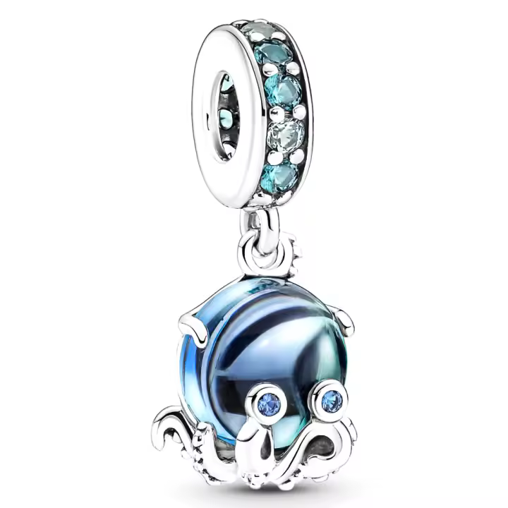 Pandora Charm de Colgante en Plata de Ley Lindo pulpo en cristal de Murano 791694C01，Incluye Caja Original - 1