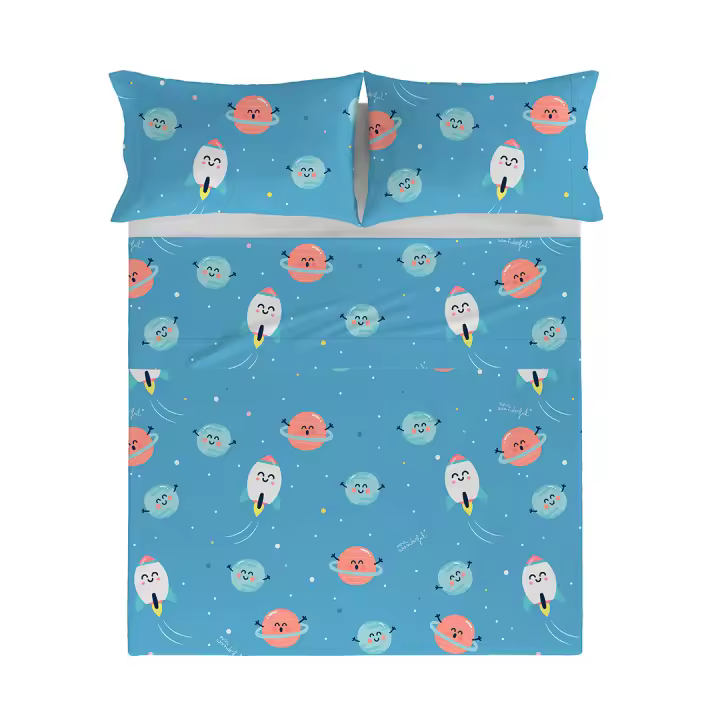 MR. WONDERFUL - Sábana encimera PLANETAS 100% algodón 144 hilos, ropa de cama. Disponible para cama de 90 cm (160x270 cm), 135 cm (210x270 cm), 150/160 cm ( 240x270 cm), 180 cm (270x270 cm). Fabricado en España. - 1
