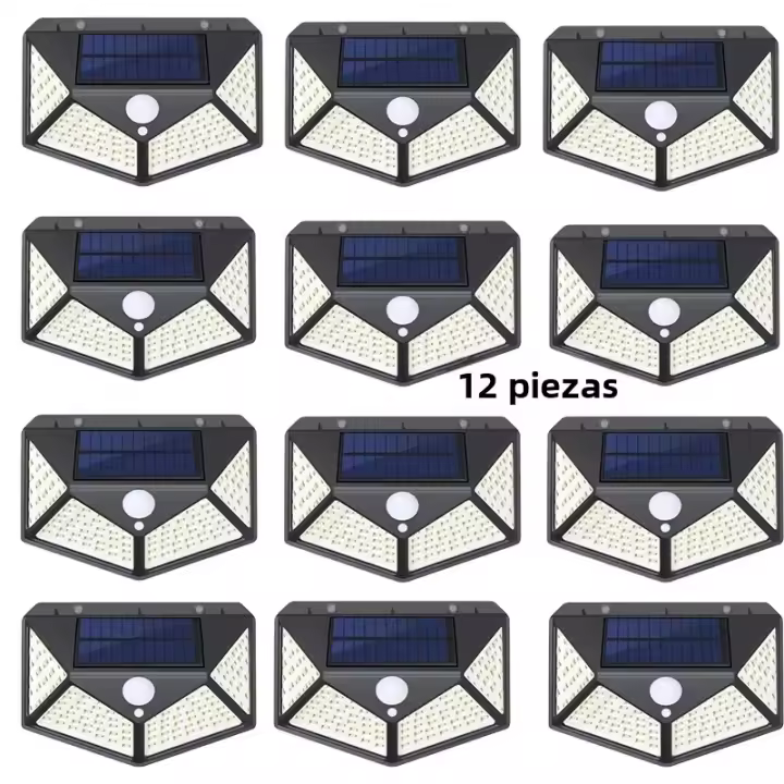 Pack De 12 Luces Solares Para Exterior 100LED Con Sensor De Movimiento Iluminación De 270° Para Jardín Patio Seguridad Brillante - 1