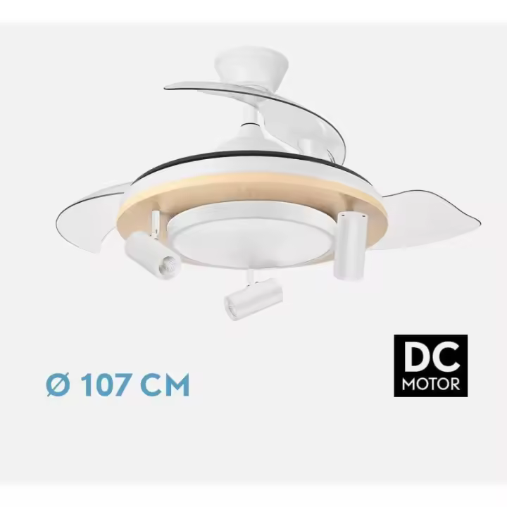 FABRILAMP PREMIUM Ventilador Dc Gladiator 37+15w Negro/madera 3asp.50/107d 3980lm Regulable intensidad 3000-4500-6500k 2encendidos Indep.Remoto+memoria+temporiz 1-8H. Control de aire verano o invierno Incluye 2 tijas y mandos ABRILA calidad de confianza - 1
