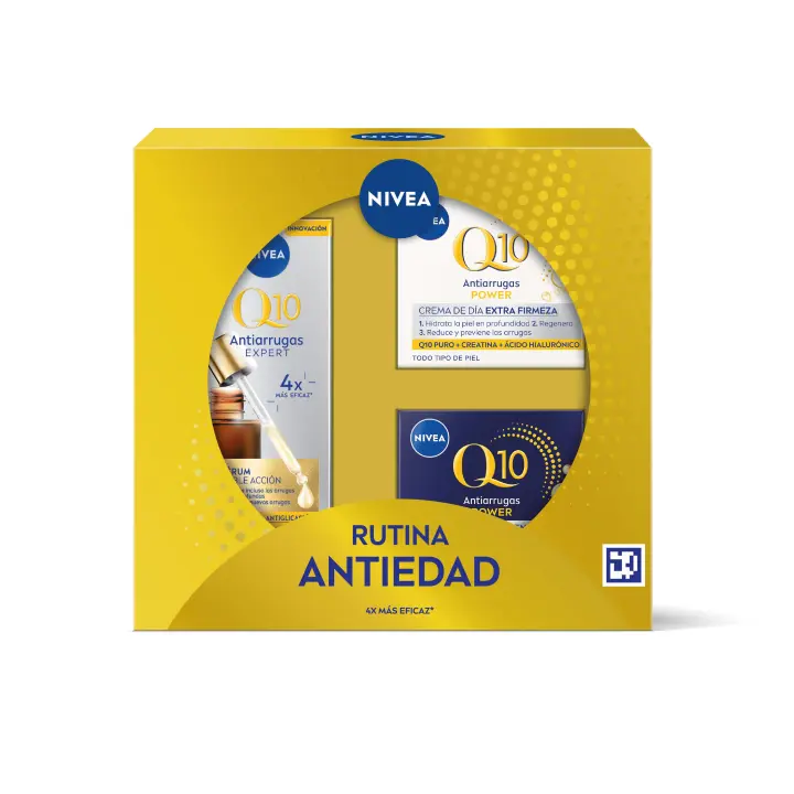 NIVEA Pack Rutina Q10 - Caja regalo con Sérum antiarrugas doble acción, Crema de día FP15 y Crema de noche - Tratamiento completo antiedad - 1