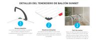 Vileda | Tendedero de balcón Vileda Sunset | Brazos plegables y esquinas protegidas | Brazos de resina muy resistentes | Hasta 10 metros de lóngitud de tendido. - details 1