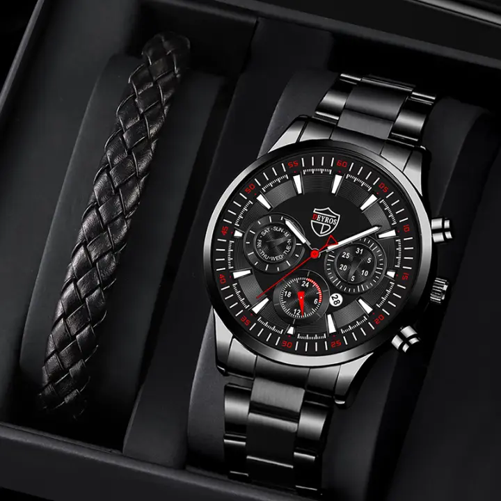 Reloj De Pulsera De Cuarzo Para Hombre Estilo Casual Y Negocio Material De Acero Inoxidable Luminoso Con Correa De Cuero Reloj De Fecha - 1