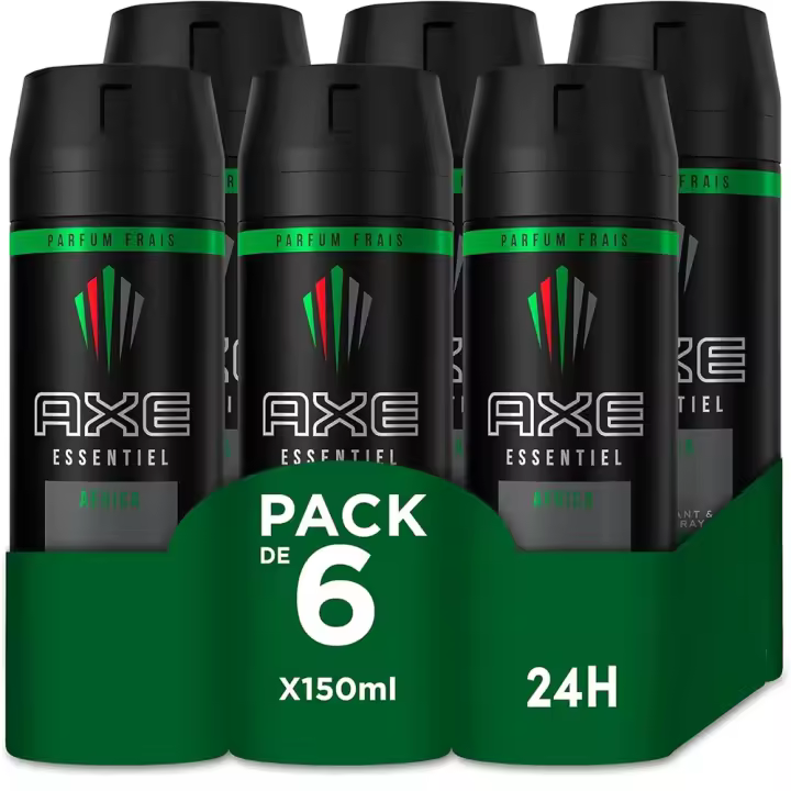 Axe Desodorante para Hombre Bodyspray Africa 150ml (Pack de 6) - Tecnología Dual Action, Fórmula Sin aluminio, Componente Zinc Complex 6 que evita el mal olor, Huele irresistible a cítricos y especias africanas durante 48 horas - 1
