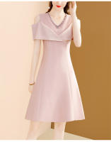 Vestido EVNISI De Verano Para Mujer Elegante Con Lazo Y Manga Mariposa Slim Para Oficina Vestido A-lineado De Color Rosa Dulce Con Cuello Redondo Y Cierre De Cremallera - details 6