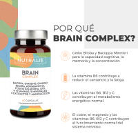Nootropico Potente Natural - Memoria - Concentración - Energía - Agilidad Mental - Ginkgo Biloba, Bacopa Monnieri, Colina, L-Tirosina, Ginseng + Vitaminas - Brain Complex 60 Cápsulas Nutralie - details 1