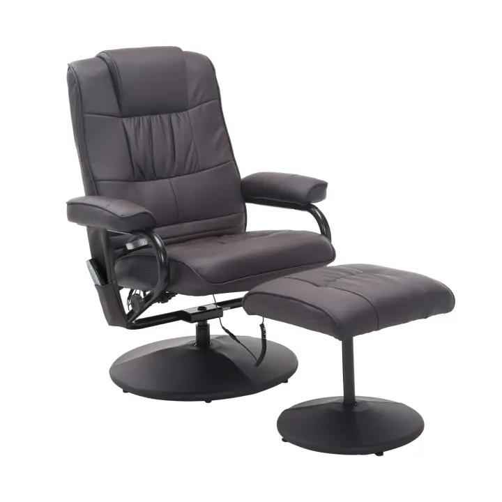 HOMCOM Sillón de masaje con taburete, sillón reclinable giratorio con función de masaje, sillón de TV eléctrico con función de reclinación, control remoto para sala de estar, cuero sintético, marrón - 1
