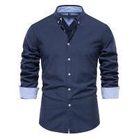 Camisa Oxford De Algodón Y Poliéster Para Hombre AIOPESON Cuello En V Manga Larga Botones Casual Negocios Primavera Otoño - details 3