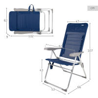 Silla de playa plegado slim Aktive, reclinable 6 posiciones antivuelco azul marino, medidas 47x66x107cm, aluminio, peso máx. 110 kg. - details 3