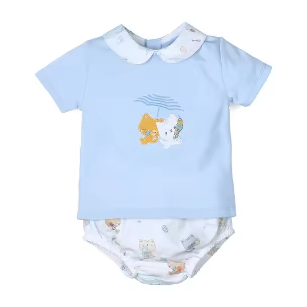 Conjunto corto 2 piezas bebé niño gatitos talla 0 meses: Recién nacido-29396-Tony Bambino - 1