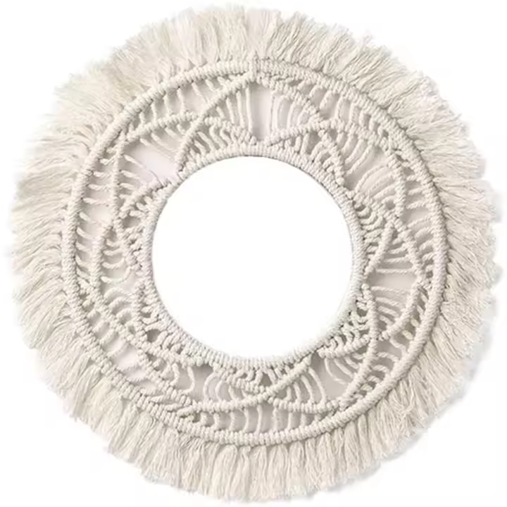 Espejo de pared colgante espejo macrame montado en la pared espejo decorativo redondo arte ornamento para apartamento hogar dormitorio sala de estar - 1
