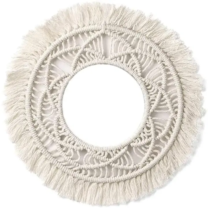 Espejo de pared colgante espejo macrame montado en la pared espejo decorativo redondo arte ornamento para apartamento hogar dormitorio sala de estar - 1