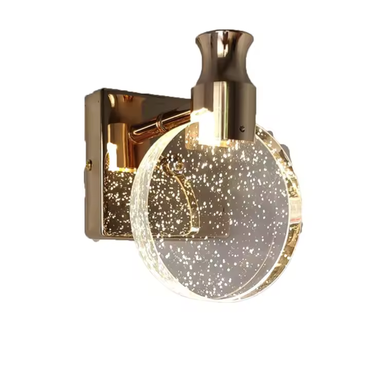 PORCHEDDU Lámpara de pared de Cristal, lámpara de pared interior de estilo de lujo, lámpara de pared Redonda Creative para dormitorio, Mesita de Noche, Sala de estar, baño, odorno, pasillo, tamaño: 16*21 cm (dorado) - 1 Pieza - 1