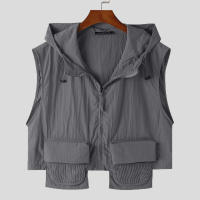 Chaleco De Hombre Con Capucha Y Bolsillos Cierre De Cremallera Sin Mangas Estilo Casual Moda 2024 Talla S-5XL INCERUN - details 8