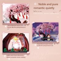 Bloques De Construcción Románticos Sakura Árbol En Maceta Luz De Bloques Decoración De Escritorio Juguete DIY Para Niños Regalos - details 3