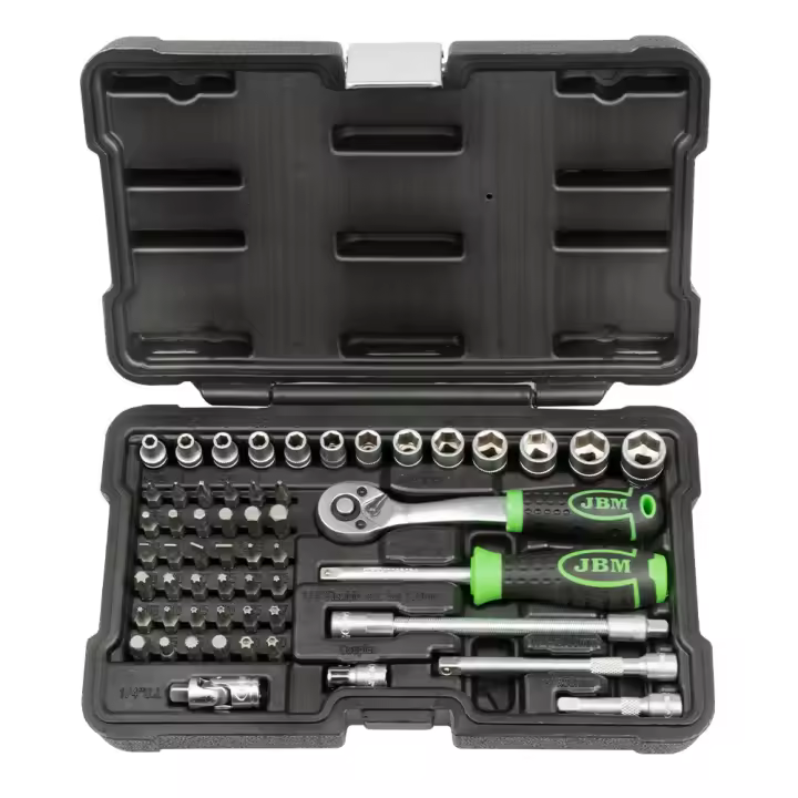 JBM 54105 ESTUCHE DE HERRAMIENTAS CON 56 PIEZAS CON VASOS HEXAGONALES CINCADO - 1