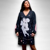 Vestido Ángeles Anabel Lee Mujer | Negro Evasé Constelaciones Strass | Frase Inspiradora - details 2