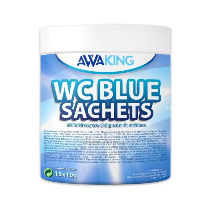 Awaking Pastillas WC Quimico Autocaravana Blue Sachets 15ud, Higieniza y Desodoriza, Aroma Fresco y Agradable, para Depósito Aguas Negras Potti, Cassete, Caravana, Camper, Poti, plantawa, Licua Residuos,Descompone… - 1