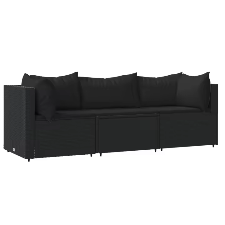 vidaXL Set de muebles de jardín 3 pzas y cojines ratán sintético negro - 1